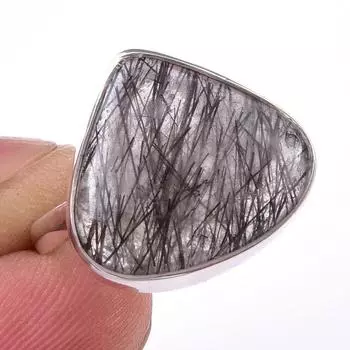 Кольцо из чистого серебра 925 пробы с натуральным черным рутилом ручной работы S.8 V9y97