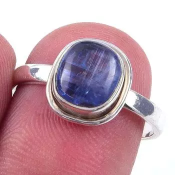 Кольцо из чистого серебра 925 пробы с натуральным кианитом, размер 7, y6I09