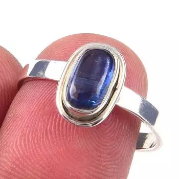Кольцо из чистого серебра 925 пробы с натуральным кианитом ручной работы, размер 8 T9v94