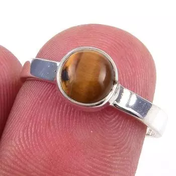 Кольцо из чистого серебра 925 пробы с натуральным тигровым глазом ручной работы, размер 7 w9c61