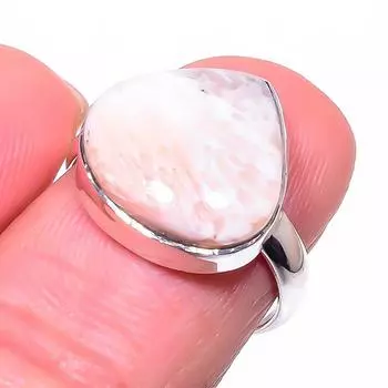 Кольцо из чистого серебра 925 пробы с натуральным сколецитом, размер 6,5 Q7O59