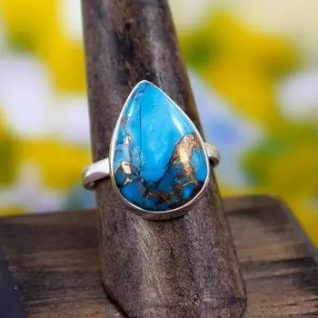 Кольцо из чистого серебра 925 пробы, подарок на годовщину дня рождения, кольцо для праздничной одежды, дизайнерское кольцо, кольцо с драгоценным камнем, богемное кольцо, кольцо с бирюзой 6