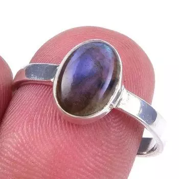 Кольцо из чистого серебра 925 пробы с натуральным лабрадоритом ручной работы, размер 8 g3M43