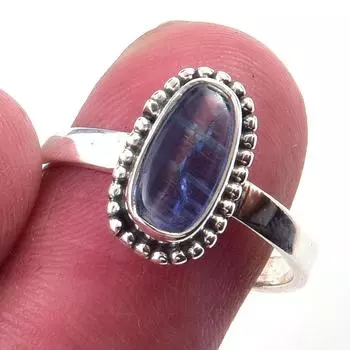 Кольцо из чистого серебра 925 пробы с натуральным кианитом ручной работы, размер 7 t6v81
