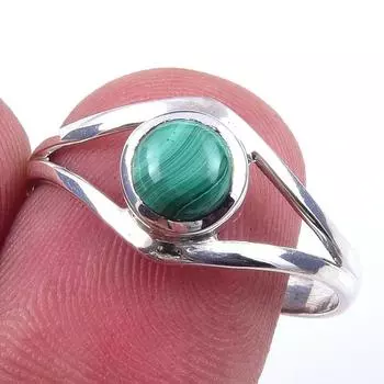 Кольцо из чистого серебра 925 пробы с натуральным малахитом, размер 9 e3U84