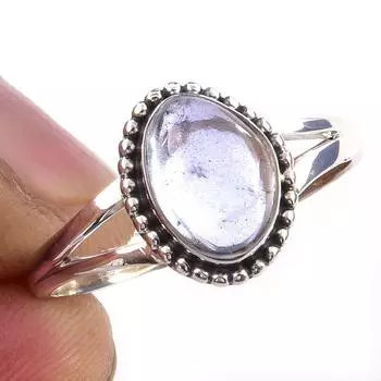 Кольцо из чистого серебра 925 пробы с натуральным аквамарином, размер 10 D4H05