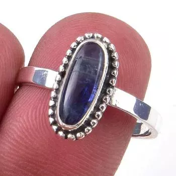 Кольцо из чистого серебра 925 пробы с натуральным кианитом ручной работы, размер 9 k2l98