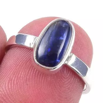 Кольцо из чистого серебра 925 пробы с натуральным кианитом ручной работы, размер 6 i1Q46