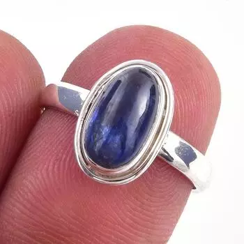 Кольцо из чистого серебра 925 пробы с натуральным кианитом, размер 6, V4c46