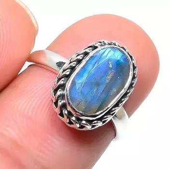 Кольцо из чистого серебра 925 пробы с натуральным лабрадоритом, размер 7 J8D01