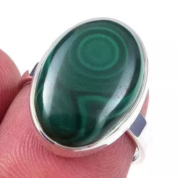 Кольцо из чистого серебра 925 пробы с натуральным малахитом, размер 7, U4T19