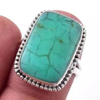 Кольцо из чистого серебра 925 пробы с натуральным хризопразом ручной работы, размер 7 T7D24
