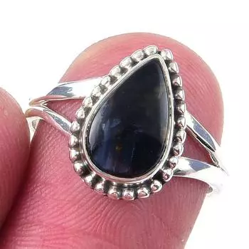 Кольцо из чистого серебра 925 пробы с натуральным драгоценным камнем Питерсит ручной работы, размер 6 e8P65