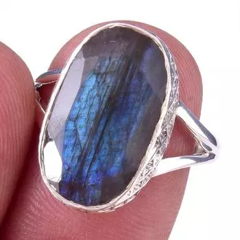 Кольцо из чистого серебра 925 пробы с натуральным лабрадоритом, размер 8 D6f79