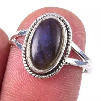 Кольцо из чистого серебра 925 пробы с натуральным лабрадоритом, размер 7 E4J13