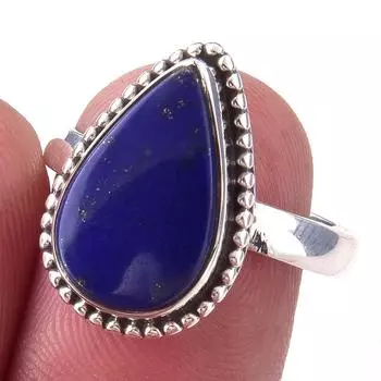 Кольцо из чистого серебра 925 пробы с натуральным лазуритом ручной работы S.8 c6e79