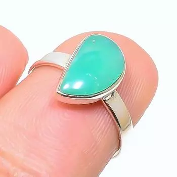 Кольцо из чистого серебра 925 пробы с натуральным хризопразом ручной работы, размер 6 e9i33