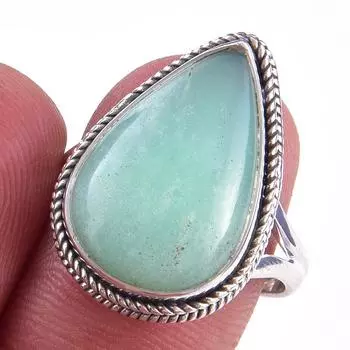 Кольцо из чистого серебра 925 пробы с натуральным хризопразом, размер 8, t6s31