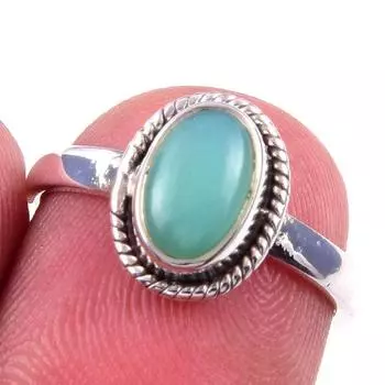 Кольцо из чистого серебра 925 пробы с натуральным хризопразом ручной работы, размер 6 o7K91