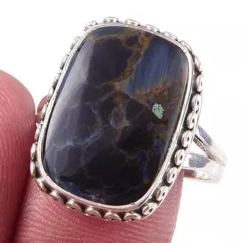 Кольцо из чистого серебра 925 пробы с натуральным драгоценным камнем Питерсит ручной работы, размер 9 q4K36