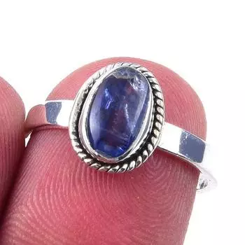 Кольцо из чистого серебра 925 пробы с натуральным кианитом ручной работы, размер 6 T8U34
