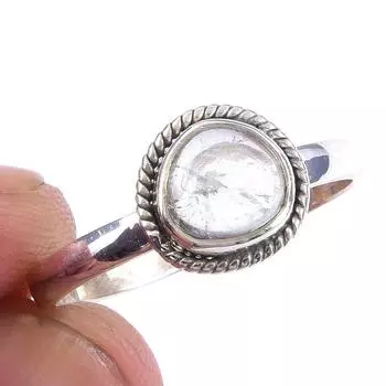 Кольцо из чистого серебра 925 пробы с натуральным аквамарином ручной работы, размер 9 K2Z97