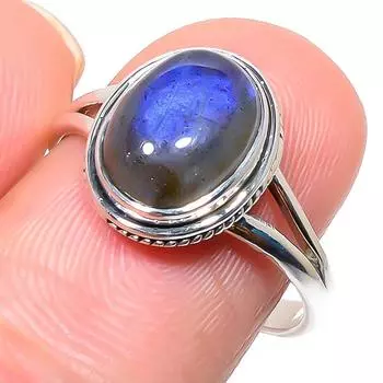 Кольцо из чистого серебра 925 пробы с натуральным лабрадоритом, размер 9 Q9i29