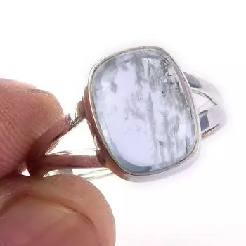 Кольцо из чистого серебра 925 пробы с натуральным аквамарином ручной работы, размер 8 y0G42