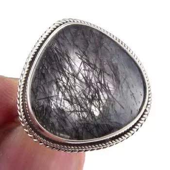 Кольцо из чистого серебра 925 пробы с натуральным черным рутилом ручной работы S.9 b5j58