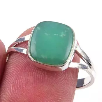 Кольцо из чистого серебра 925 пробы с натуральным хризопразом ручной работы, размер 9 w9e07