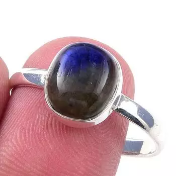 Кольцо из чистого серебра 925 пробы с натуральным лабрадоритом ручной работы S.10 C4p56