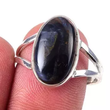 Кольцо из чистого серебра 925 пробы с натуральным драгоценным камнем Питерсит ручной работы, размер 9 W4b73