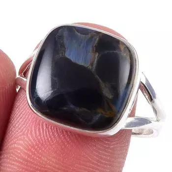 Кольцо из чистого серебра 925 пробы с натуральным камнем Питерсит, ручной работы, размер 9.5 d1D09