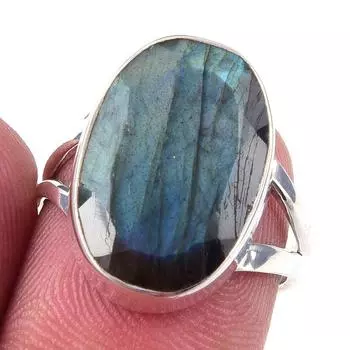 Кольцо из чистого серебра 925 пробы с натуральным лабрадоритом, размер 6, t2V56