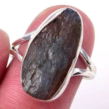 Кольцо из чистого серебра 925 пробы с натуральным лабрадоритом, размер 7 г6S90