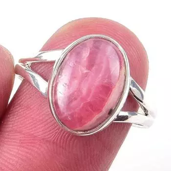 Кольцо из чистого серебра 925 пробы с натуральным родохрозитом ручной работы S.8 k0h92