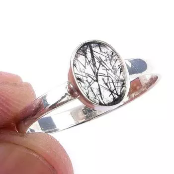 Кольцо из чистого серебра 925 пробы с натуральным черным рутилом ручной работы S.9 w2U80