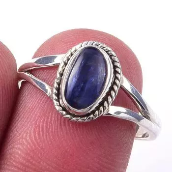 Кольцо из чистого серебра 925 пробы с натуральным кианитом, размер 8, k7n23