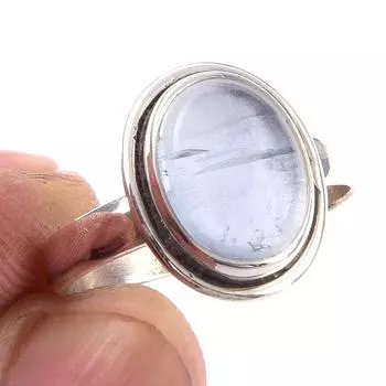 Кольцо из чистого серебра 925 пробы с натуральным аквамарином, размер 6, k2U70