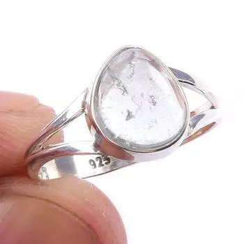 Кольцо из чистого серебра 925 пробы с натуральным аквамарином ручной работы, размер 6 v5M89