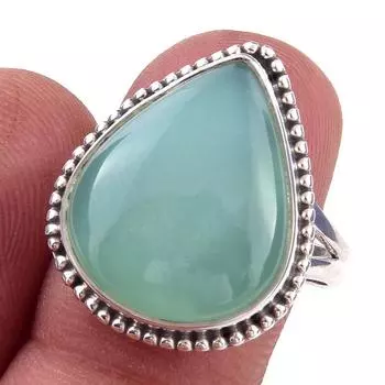 Кольцо из чистого серебра 925 пробы с натуральным хризопразом ручной работы, размер 8 g9I34