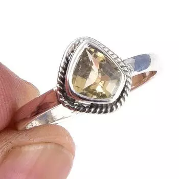 Кольцо из чистого серебра 925 пробы с натуральным цитрином, размер 9, ручная работа M1I79