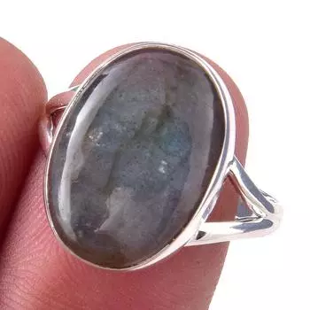Кольцо из чистого серебра 925 пробы с натуральным лабрадоритом, размер 9 Q0T05