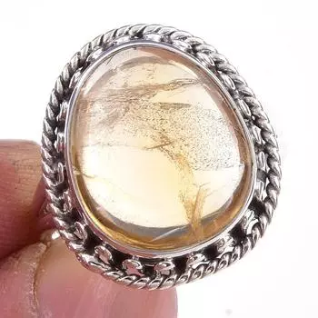 Кольцо из чистого серебра 925 пробы с натуральным цитрином ручной работы, размер 7,5 B2h84