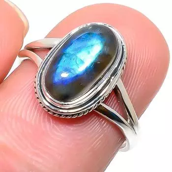 Кольцо из чистого серебра 925 пробы с натуральным лабрадоритом, размер 8, m8J94
