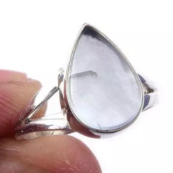 Кольцо из чистого серебра 925 пробы с натуральным аквамарином, размер 6 R8g62