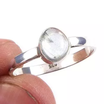 Кольцо из чистого серебра 925 пробы с натуральным аквамарином, размер 9 U5Y03