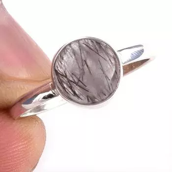 Кольцо из чистого серебра 925 пробы с натуральным черным рутилом ручной работы S.9 Y1K73