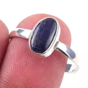 Кольцо из чистого серебра 925 пробы с натуральным кианитом ручной работы, размер 9 q0L44