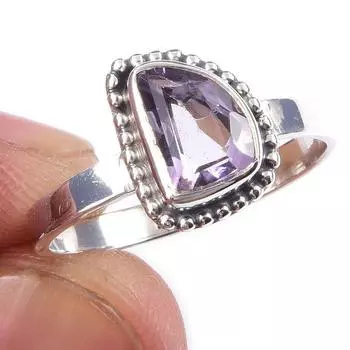 Кольцо из чистого серебра 925 пробы с натуральным розовым аметистом ручной работы S.9 W0y90